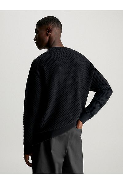 Calvin Klein Men's Cotton Brand Logo Round Collar Black Sweatshirt K10K112418-BEH