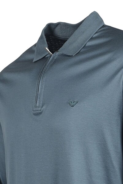 Emporio Armani Men's Polo Neck Button Closure Long Sleeve Gray Polo Neck T-Shirt 6R1F85 1Juvz-09B2