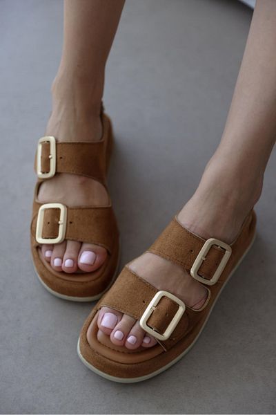 selinshoes Γυναικεία πέδιλα Minella με διπλή πόρπη - TABA SUEDE