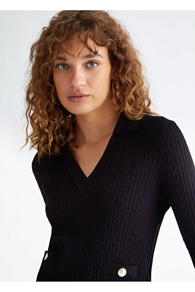 Liu Jo Women's Long Sleeve Patterned Soft Fabric Sweater Black Pullover MF3296MS99E-22222