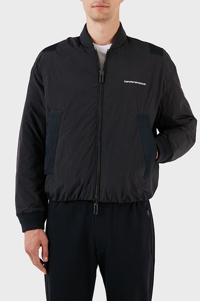 Emporio Armani Men's Brand Logo Detailed Stand Collar Zipper Closure Navy Blue Coat 6R1B84 1NHMZ-0920