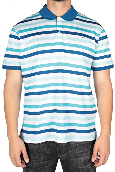PAUL&SHARK Men's Cotton Regular Fit Striped Short Sleeve Blue-White Polo Collar T-Shirt23411342-205