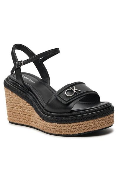 Calvin Klein Women's Thick Sole Brand Logo Lace-Up Black Sandals HW0HW01963-BEH