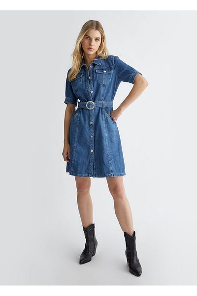 Liu Jo Rochie albastră pentru femei, cu nasturi, mini-lungime, pentru utilizare zilnică UA4226D4828-78690