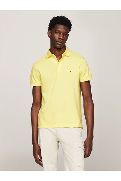 Tommy Hilfiger Men's Cotton Polo Collar Button Closure Short Sleeve Yellow Polo Collar T-Shirt MW0MW17771-ZIN