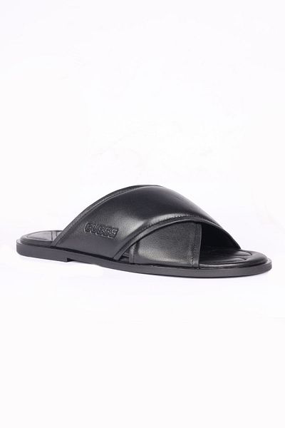 Guess شبشب رجالي أسود مع شعار بلون موحد FMGMII LEA03-BLACK