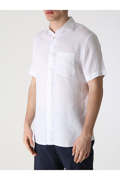 PAUL&SHARK Ανδρικό λογότυπο Basic Regular Fit κοντομάνικο λευκό πουκάμισο 23413257 -010