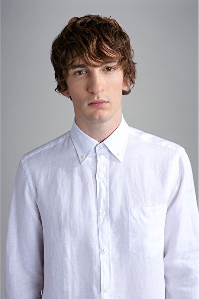 PAUL&SHARK Men's Brand Logo Buttoned Shirt Collar Long Sleeve White Shirt24413080-010