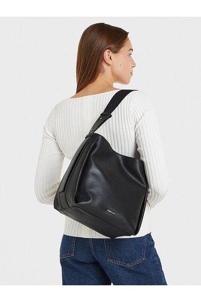 Calvin Klein Women's Logo Faux Leather Daily Use Black Shoulder Bag K60K611667-BEH