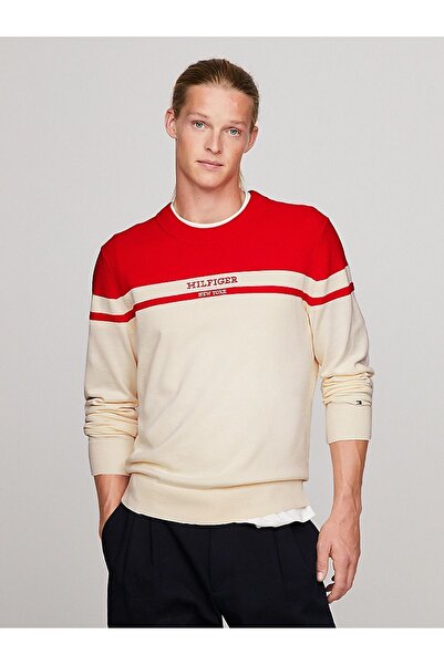 Tommy Hilfiger Men's Brand Logo Long Sleeve Casual White Sweater MW0MW33529-0K4