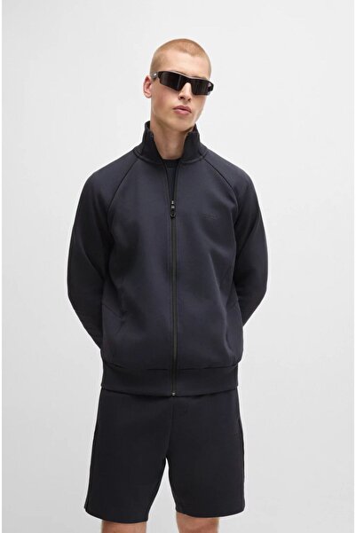 BOSS Erkek Marka Logo Detaylı Dik Yaka Fermuar Kapamalı Lacivert Sweatshirt 50518202-402