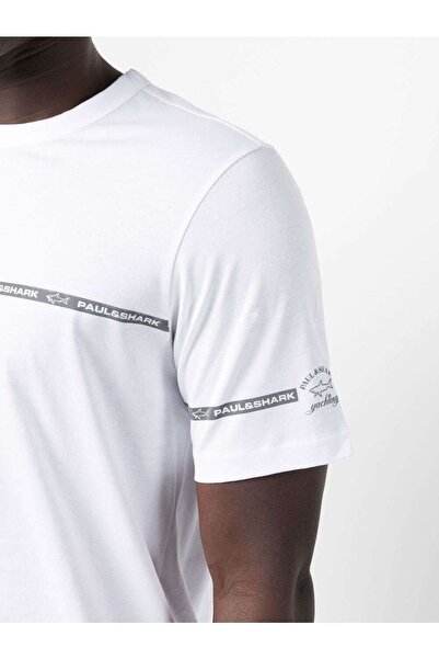 PAUL&SHARK Ανδρικό λογότυπο Basic Regular Fit κοντομάνικο λευκό μπλουζάκι 23411033 -010