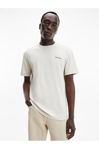 Calvin Klein Erkek Logolu Kısa Kollu Pamuklu Ekru T-Shirt K10K109894-ACE