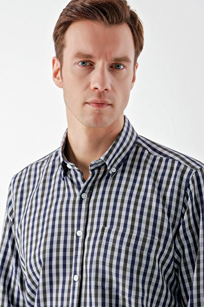 Morven Men's Green Trend Plaid Pocket Button Collar Regular Fit Shirt