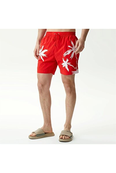 BOSS Erkek Logolu Beli Lastikli Yüksek Bel Slim Fit Kırmızı Deniz Şortu 50515...