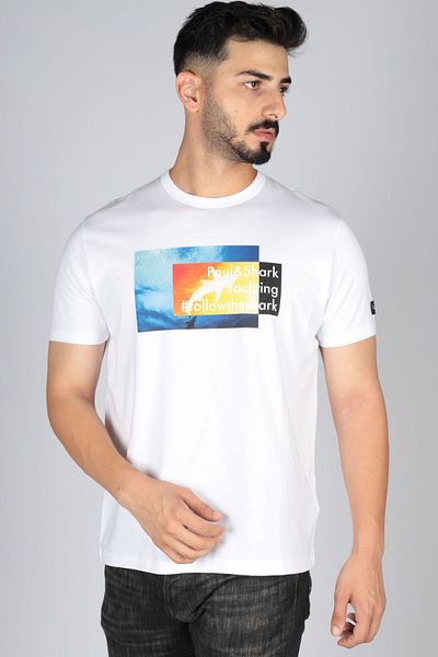 PAUL&SHARK Ανδρικό λογότυπο Basic Regular Fit κοντομάνικο λευκό μπλουζάκι 23411028 -010