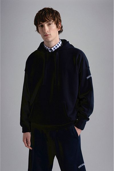 PAUL&SHARK Men's Logo Hooded Long Sleeve Kangaroo Pocket Navy Blue Sweatshirt24411858-013