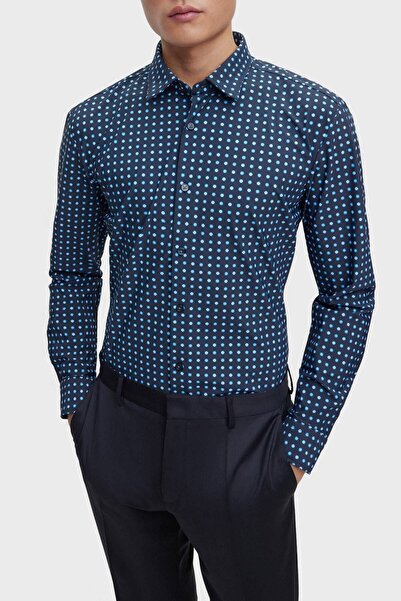 BOSS Baskılı Streç Jarseden Dar Kesim Gömlek Erkek Gömlek 50483716 445