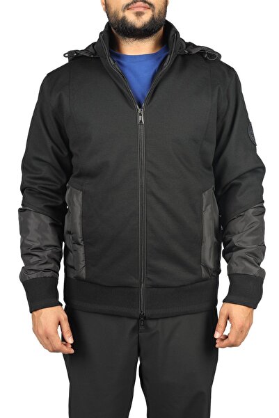 BOSS Erkek Kapüşonlu Yaka Fermuarlı Uzun Kollu Siyah Ceket 50495919-001