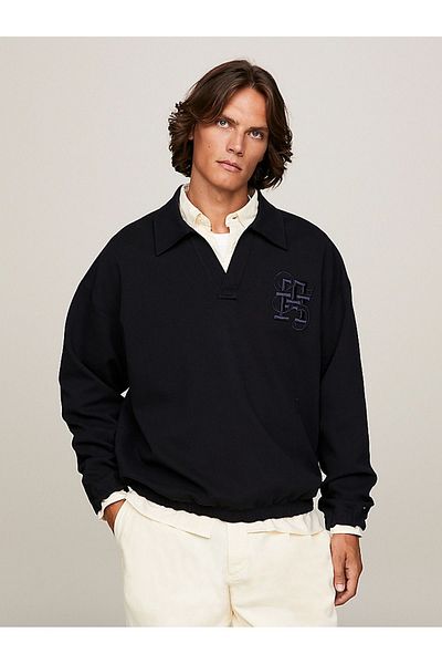 Tommy Hilfiger Men's Brand Logo Long Sleeve Comfortable Blue Sweater MW0MW33655-DW5