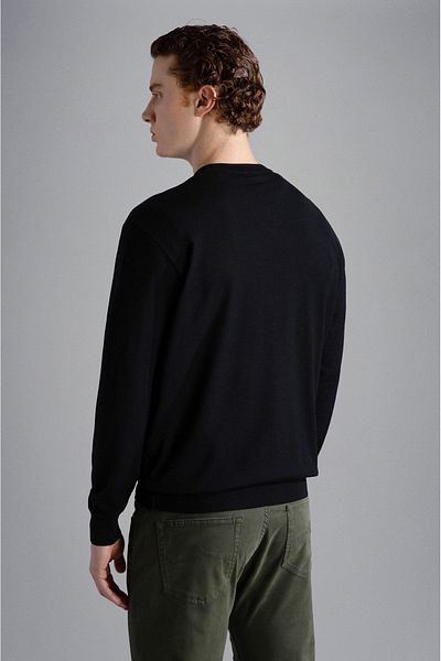 PAUL&SHARK Men's Long Sleeve Comfortable Black Sweater with Brand Logo13311088-011