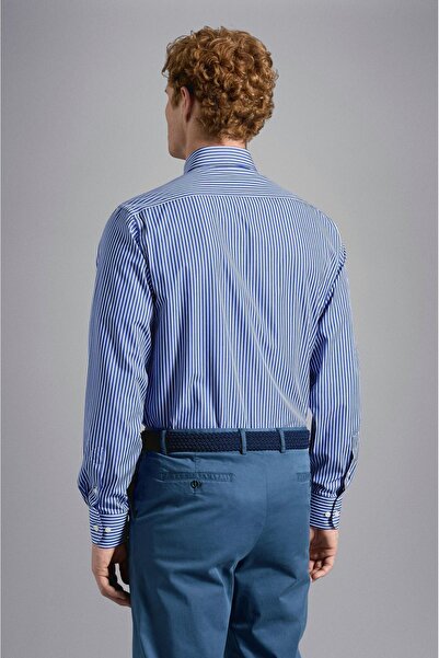 PAUL&SHARK Erkek Marka Logolu Düğmeli Gömlek Yaka Uzun Kollu Mavi Gömlek C0P3005-017