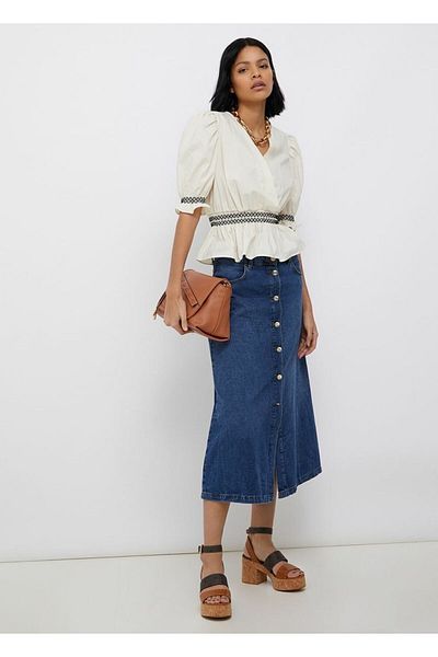 Liu Jo Women's V-Neck Short Sleeve Elastic Waist Ecru Blouse WA2105T4853-KRE