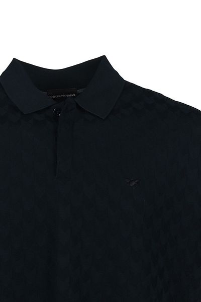 Emporio Armani تيشيرت رجالي بياقة بولو وأزرار وأكمام قصيرة ورقبة بولو سوداء