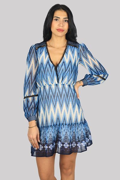 Liu Jo Rochie de damă din bumbac organic cu mânecă lungă albastru-alb UA4239T3842-N9183