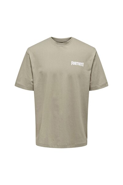 Only & Sons O Yaka Baskılı Açık Haki Erkek T-shirt 22026037_onsfortnıte Rlx S...