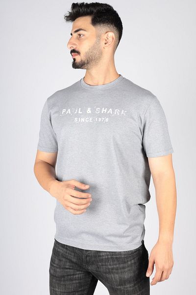 PAUL&SHARK Ανδρικό λογότυπο Basic Regular Fit κοντομάνικο γκρι μπλουζάκι 23411065 -930