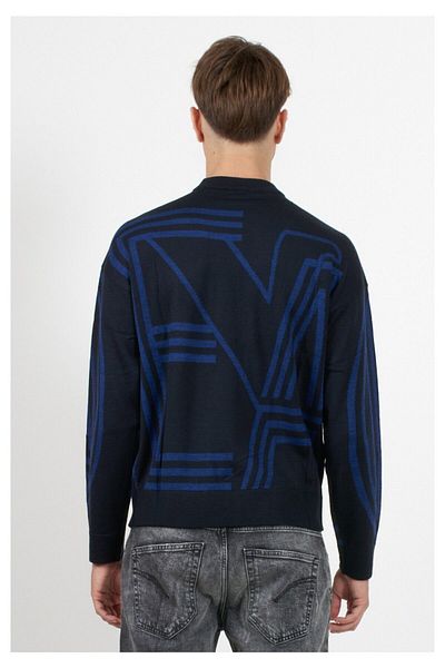 Emporio Armani Hanorac pentru bărbați, cu logo-ul mărcii, cu decolteu rotund, cu croiala normală, albastru marin1 6R1MXK 1MNKZ-F957