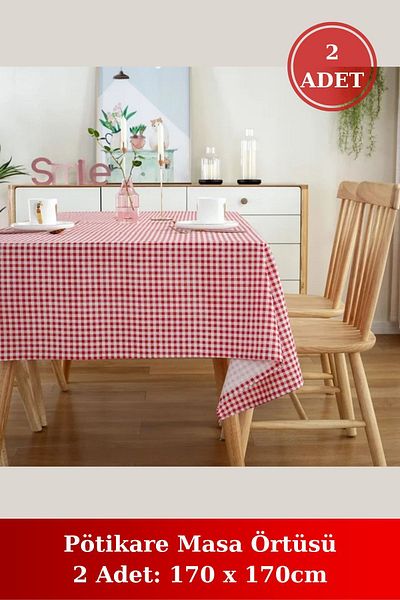 BRAMBLE LIFE Red Small Square Patterned Picnic Cloth - 2 Pieces 170x170cm