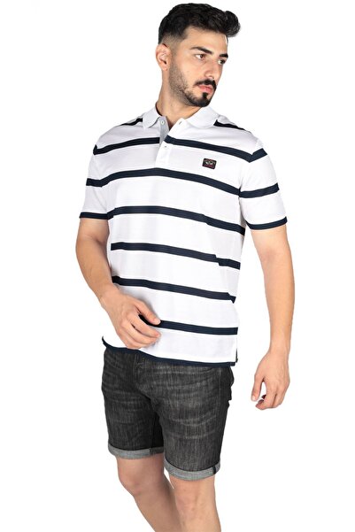 PAUL&SHARK Erkek Pamuklu Regular Fit Çizgili Kısa Kollu Beyaz-Siyah Polo Yaka...
