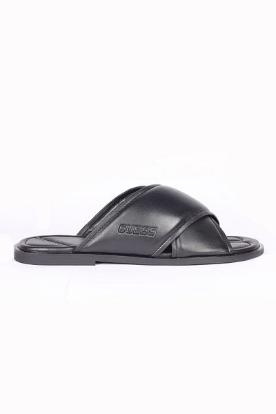 Guess شبشب رجالي أسود مع شعار بلون موحد FMGMII LEA03-BLACK