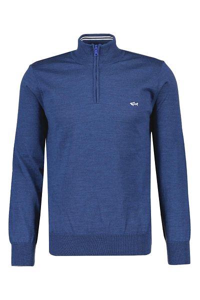 PAUL&SHARK Men's Long Sleeve Comfortable Blue Sweater with Brand Logo12311111-634