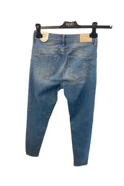 Liu Jo Blugi de damă, denim, învechiți, skinny, lungi, albaștri, cu buzunare UA2013D4506-BLUE