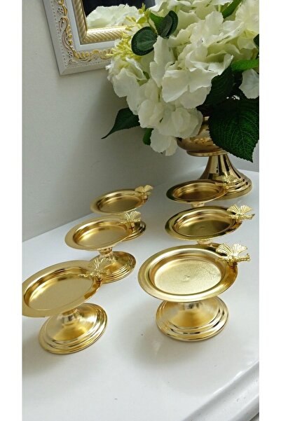 Elzemm store Gold Plated 6 Pcs Macaron Holder Turkish Delight Holder with Butterfly Accessories