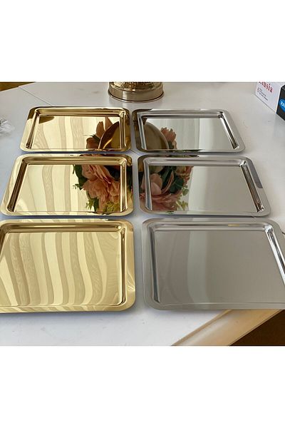 Elzemm store Stainless Steel Square Model - Gold and Silver 6-Piece Presentation Tray