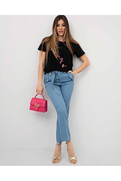 Liu Jo Women's Denim Wide Gesin High Waist Straight Model Blue Trousers UA3139D4808-78438