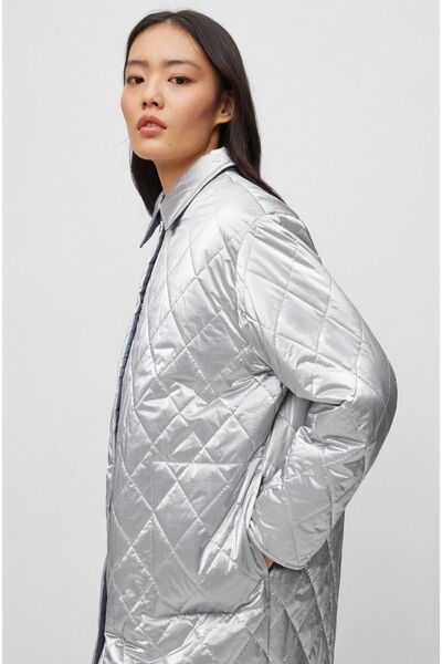 HUGO Kadın Gömlek Yaka Baklava Desenli Uzun Boy Mavi Mont 50494256-965