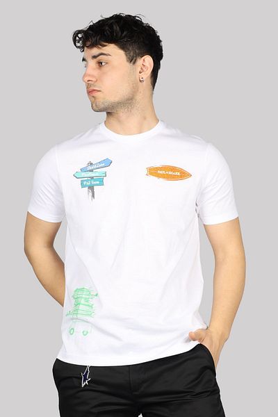 PAUL&SHARK Ανδρικό λογότυπο μάρκας Βαμβακερό κανονικό κανονικό λευκό μπλουζάκι 24411094 -010