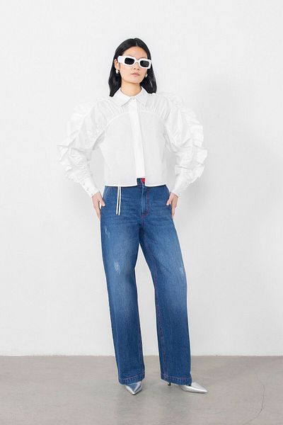 GİZİA Pantaloni roșii din Jean cu nasturi, cu cusături roșii
