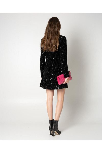 Liu Jo Women's Long Sleeve Mini Size Sequin Sequin Black Dress MF3253J4591-22222