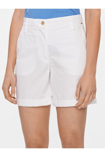 Tommy Hilfiger Kadın Rahat Kesim  Logolu Normal Kalıp Beyaz Şort WW0WW41769-YCF
