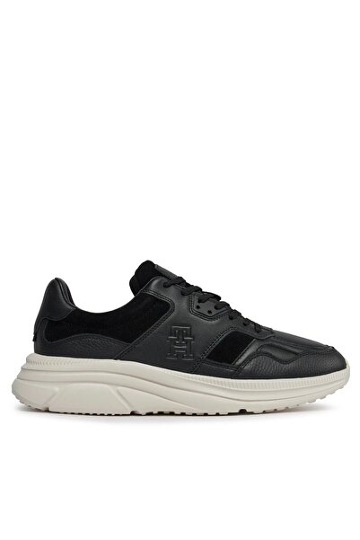 Tommy Hilfiger Erkek Marka Logolu Bağcıklı Kaydırmaz Tabanlı Günlük Siyah Sneaker FM0FM04879-BDS