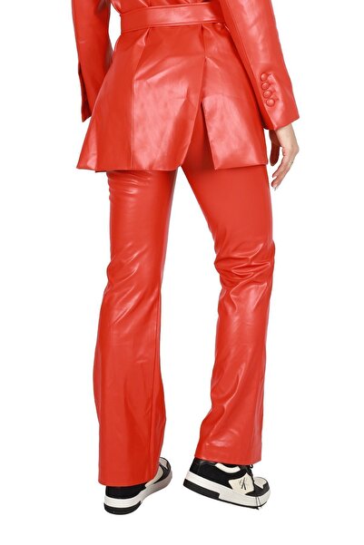 Berr-ın Women's Normal Waist Leather Daily Comfortable Red Trousers IBR2122-RED
