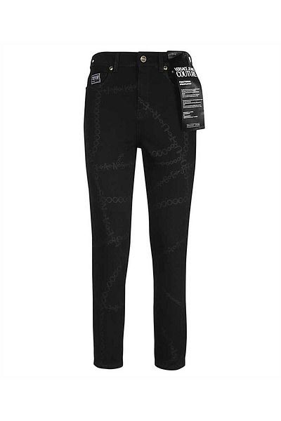 Versace بنطال جينز نسائي أسود بقصة ضيقة وخصر عادي 75HAB5X0DS010L54-909