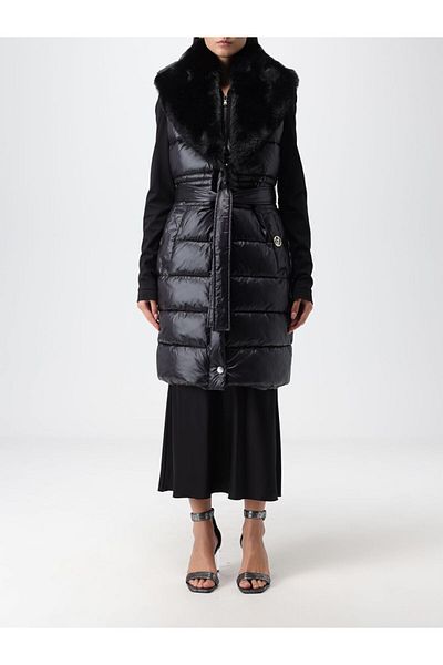 Liu Jo Women's Fluffy Collar Sleeveless Pocket Black Jacket TF3003T3549-22222
