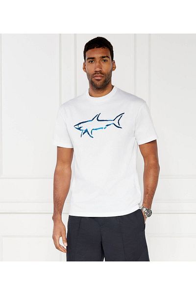 PAUL&SHARK Λεπτομερές λευκό μπλουζάκι με λογότυπο ανδρικής μάρκας με κανονική εφαρμογή 24411101 -010